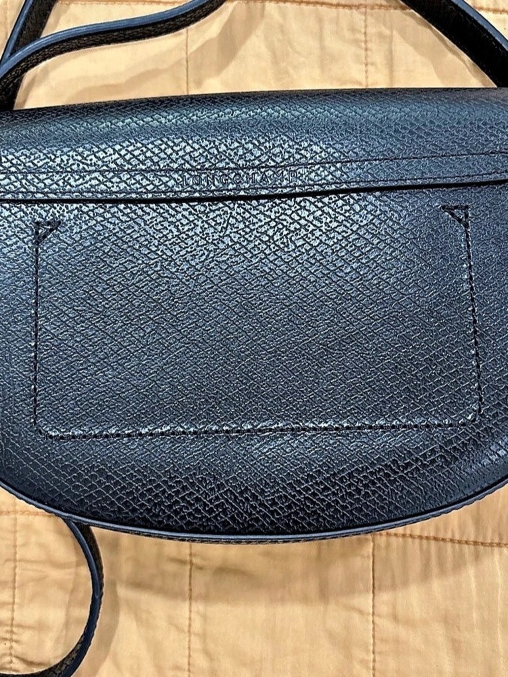 Longchamp Épure S Textured Leather Crossbody Flap Saddle Bag Black Gold - Picture 4 of 8